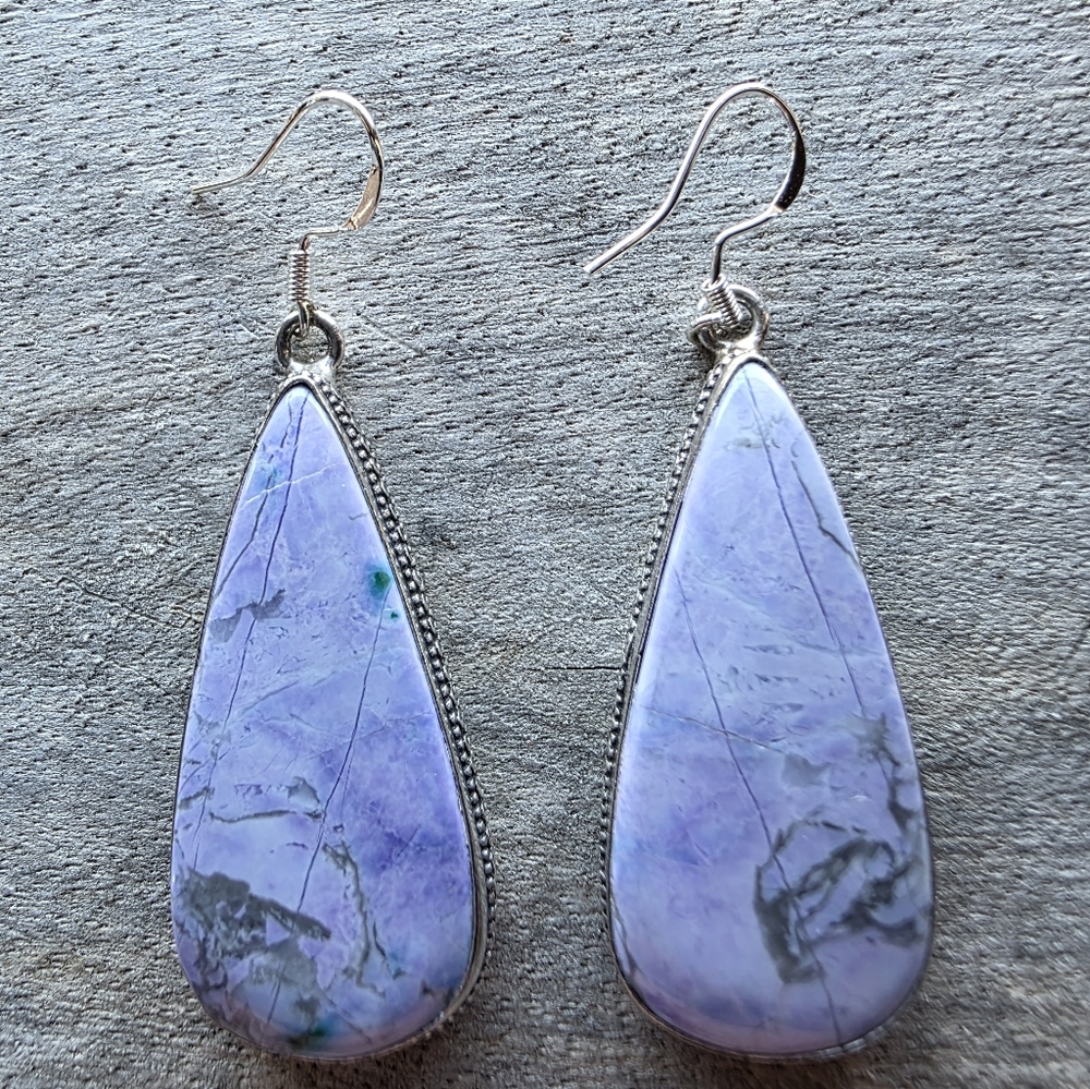 Purple Sea Sediment Gemstone Earrings in 925 Sterling Silver Overlay (2.3")